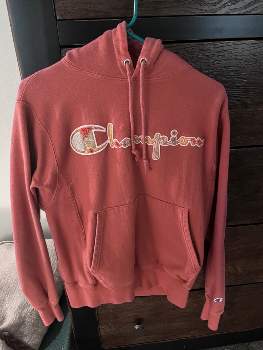 Champion Dusty Rose Pullover Hoodie with Script Logo